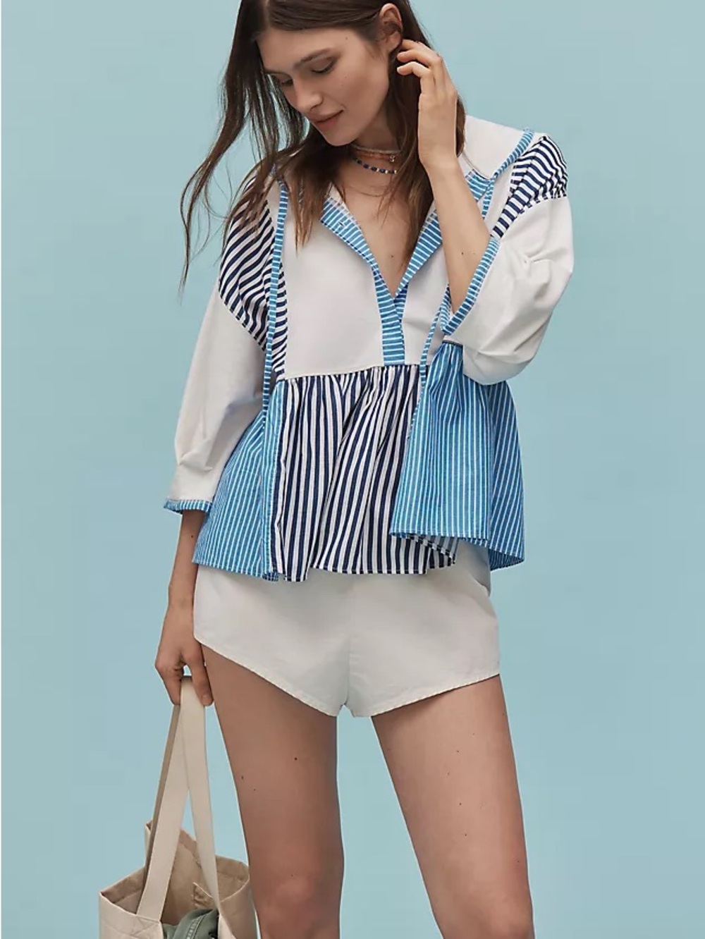 Anthropologie Blue & White Striped Peasant Tunic